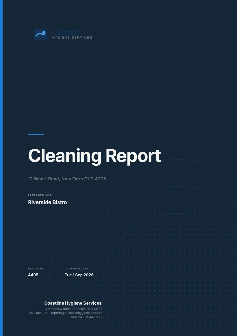Cover page of a sample Cleaning Report